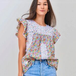 New J.Marie Floral Ruffle Sleeve Blouse